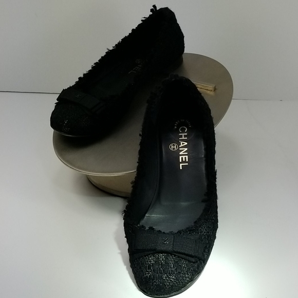 CHANELBlack Tweed Boucle Bow Ballet Flats - Picture 13 of 15